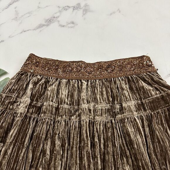 BCBG Maxazria Womens Vintage Y2k Velvet Skirt Size M New Brown Bronze Sequins - Picture 2 of 10